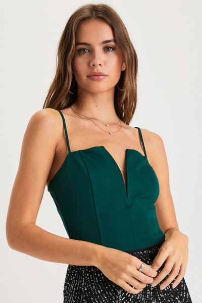 Lulus Favorite Nights Emerald Green Notched Sleeveless Bodysuit