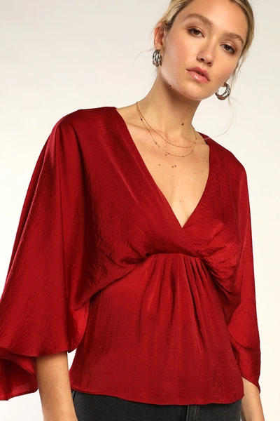 Lulus Flair For Love Wine Red Brushed Satin Gathered Top