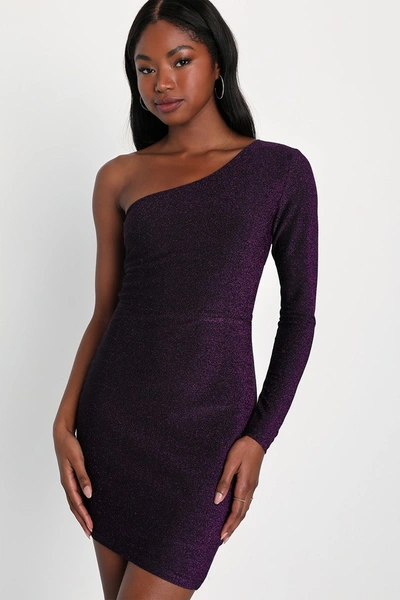 Lulus Exceptional Approach Purple Lurex One-shoulder Mini Dress