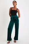 Lulus Posh Idea Emerald Velvet High-rise Straight Leg Trouser Pants In Green