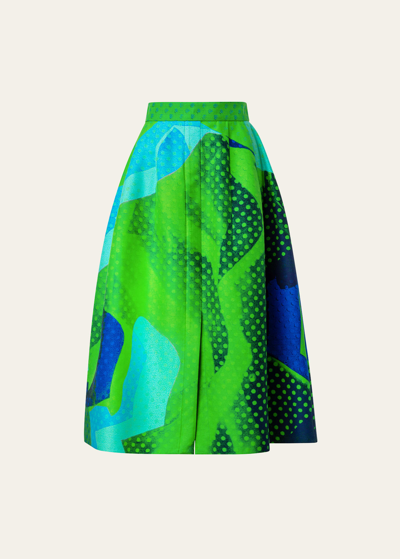 Akris Superimposition-printed A-line Midi Skirt In Leaf-multicolor