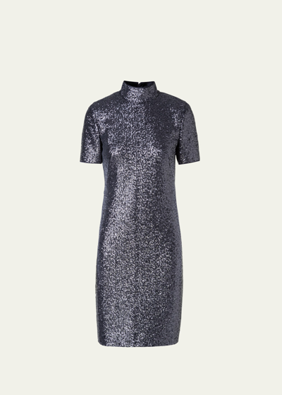 Akris Sequin-embellished Mock-neck Dress In Stone