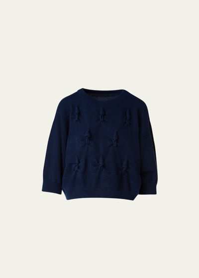 Akris Cashmere Cropped Pullover With Cable Knot Embellishment In Navy