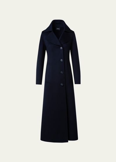 Akris Cashmere Double-face Single-breasted Long Coat In Navy