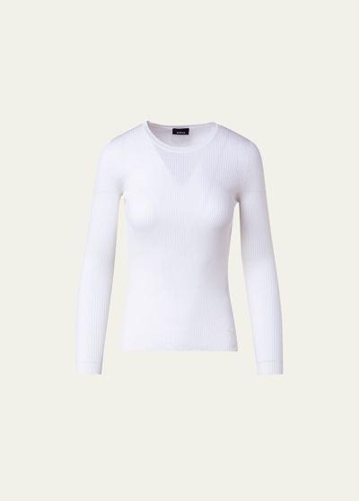 Akris Silk Cotton Seamless Rib Fitted Sweater In Ecru