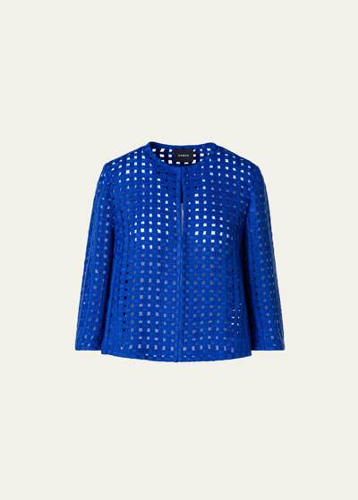 Akris Wool Grid Embroidered Short Jacket In Ink