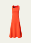 AKRIS SQUARE-NECK SLEEVELESS MIDI A-LINE DRESS