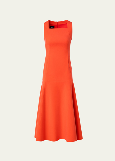 Akris Square-neck Sleeveless Midi A-line Dress In Cadmium