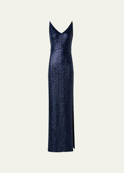 Akris Sequin-embellished Jersey Column Gown In Navy