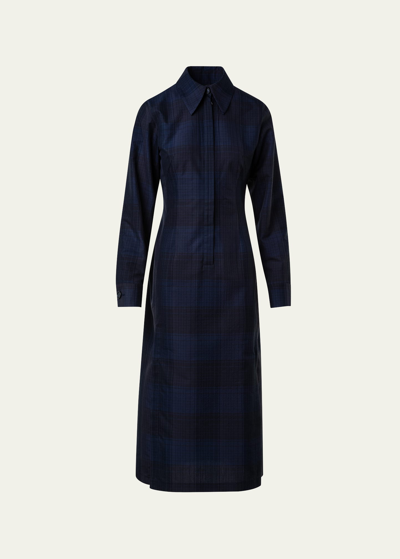 Akris Check Cashmere-blend Fitted Midi Shirtdress In Navy