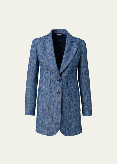 Akris Yarn Dyed Cotton Stretch Diagonal Single-breasted Long Jacket In Denim