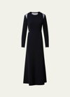 Akris Cutout Detail Long Sleeve Stretch Silk Crepe Midi Dress In Black