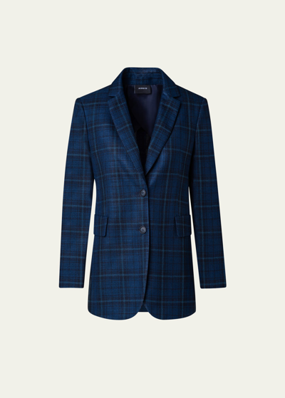 Akris Glenn Plaid Silk Cotton Blazer In Navy