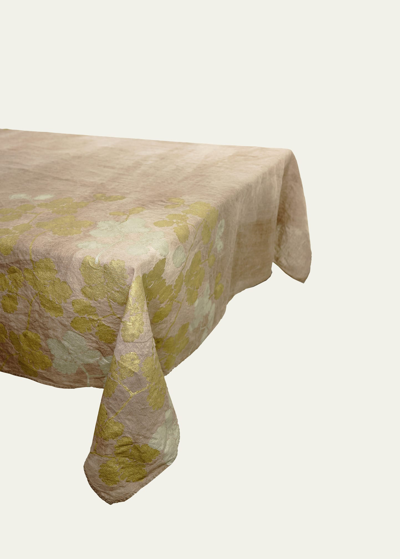 Stamperia Bertozzi Rovere Painted Linen Tablecloth In Grey Tortora K22