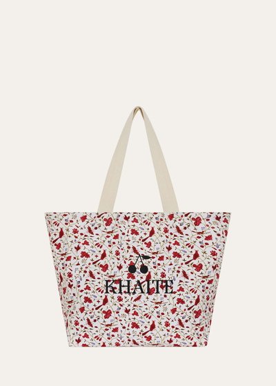 Bonpoint Kids' Girl's Floral Logo-print Tote Bag In Imp Framboise