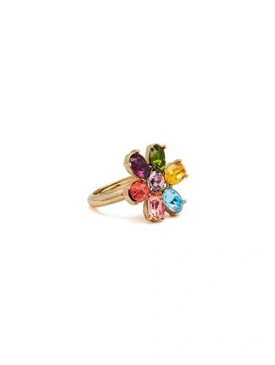 Oscar De La Renta Floral-motif Crystal-embellished Ring In Gold