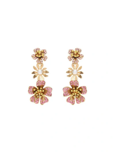 Oscar De La Renta Petal Drop Earrings In Pink Multi