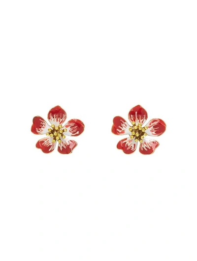 Oscar De La Renta Small Hand-painted Floral-motif Earrings In Cinnamon