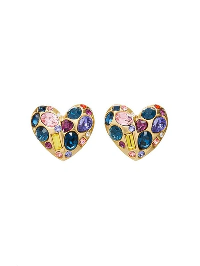 OSCAR DE LA RENTA GEMSTONE HEART CLIP-ON EARRINGS