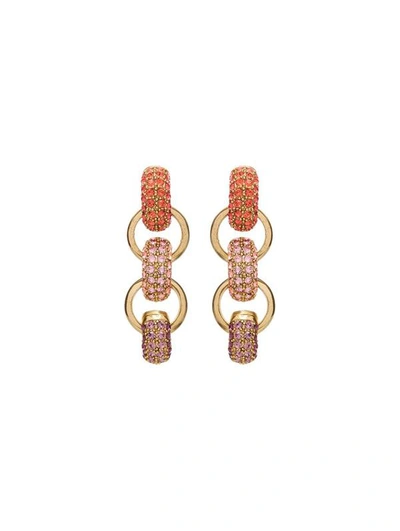 Oscar De La Renta Pave Bull Horn Double Link Earrings In Rose Multi
