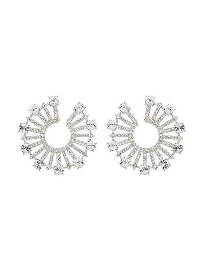 Oscar De La Renta Sunburst Crystal-embellished Earrings In Silver