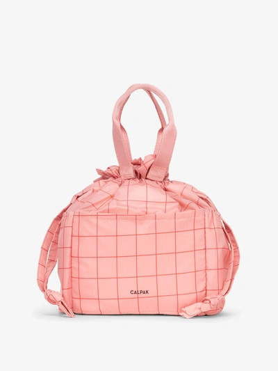 Calpak Insulated Lunch Bag In Pink Grid