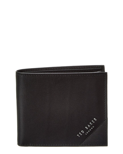 Ted Baker Prug Embossed Corner Leather Bifold Wallet In Black