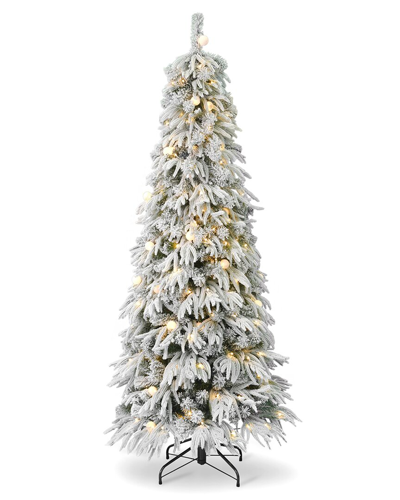 Seasonal Llc Seasonal Decor Frosted Acadia 5ft Pre-lit Flocked Mixed Pvc Slim Tree