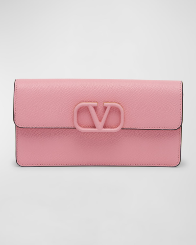 Valentino Vlogo Flap Leather Wallet On Chain In Bubble