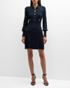 Veronica Beard Lauper Ribbed Button-front A-line Mini Dress In Navy
