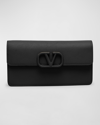 Valentino Vlogo Flap Leather Wallet On Chain In Nero