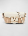 Valentino Garavani Loco Vlogo Flap Straw Shoulder Bag In Naturale Ivory