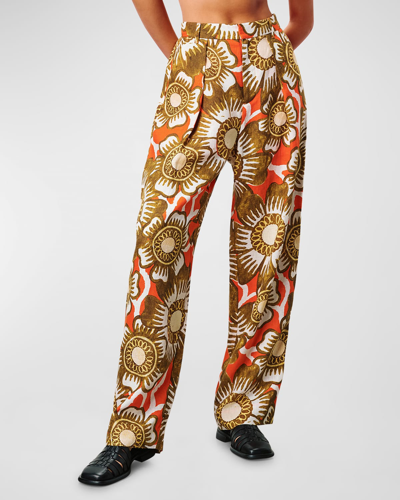 Mara Hoffman Marella Floral Hemp High-rise Straight-leg Trousers In Poppy Multi