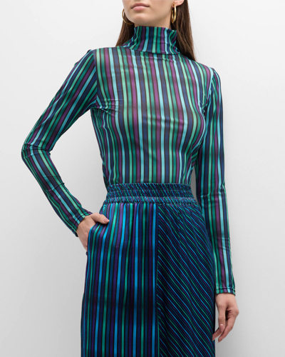 Terez Striped Mesh Mock-neck Top In Multi