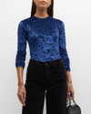 Frame Velvet Long-sleeved Top In Blu Scuro