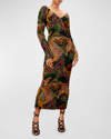 MARA HOFFMAN ELIZA SMOCKED ABSTRACT-PRINT MIDI DRESS