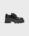 Prada Monolith Sharp Leather Lug-sole Lace-up Shoes In Nero