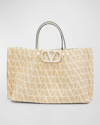 Valentino Vlogo Woven Raffia Tote Bag In Naturaleivory