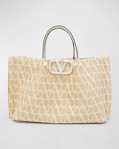 Valentino Garavani Medium Toile Iconographe Raffia Tote Bag In Neutrals