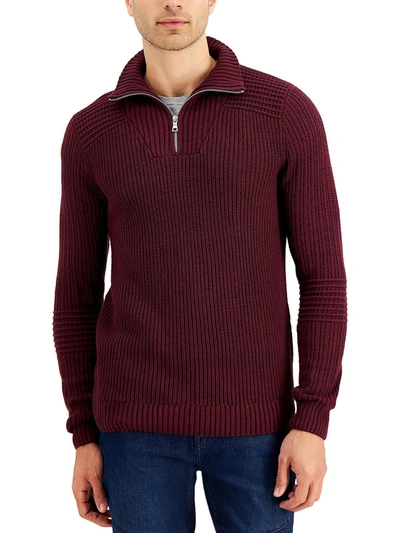 Inc Mens Cable Knit Quarter-zip Pullover Sweater In Red