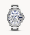 Diesel Men's Mega Chief Chronograph Silver-tone Stainless Steel Watch 51mm In Silver