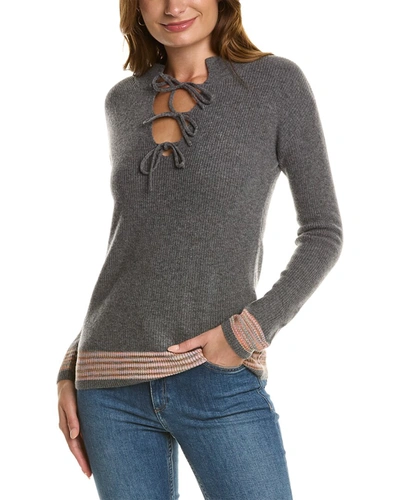 Kier + J Kier+j Tie Neck Wool & Cashmere-blend Sweater In Grey