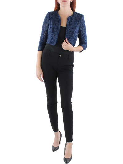 Alex Evenings Womens Embroidered Glitter Bolero In Blue