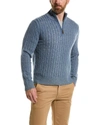 AMICALE CASHMERE PLAITED CABLE CASHMERE 1/4-ZIP MOCK NECK SWEATER