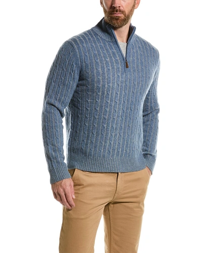 Amicale Cashmere Plaited Cable Cashmere 1/4-zip Mock Neck Sweater In Blue