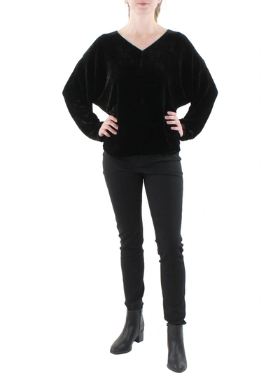 Eileen Fisher Womens Velvet V-neck Pullover Top In Black