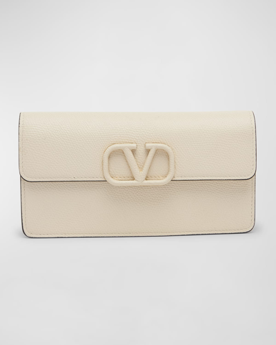 Valentino Garavani Vlogo Flap Leather Wallet On Chain In Light Ivory