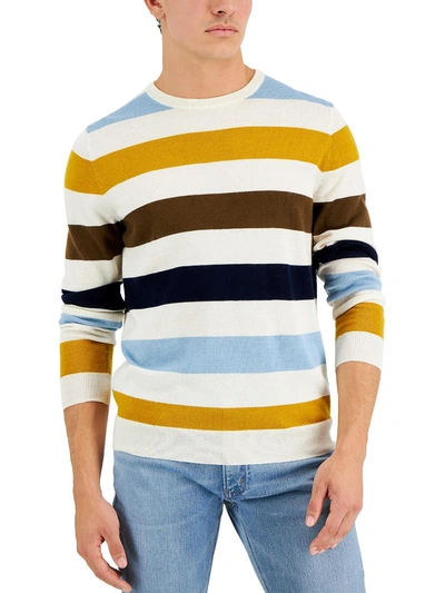 Club Room Mens Merino Wool Blend Striped Pullover Sweater In White