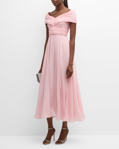 Giambattista Valli Pleated Off-the-shoulder Silk Georgette Gown In Light Pink