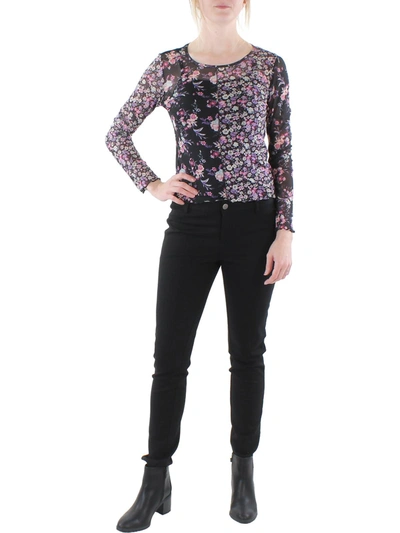 Crave Fame Juniors Womens Floral Long Sleeve Pullover Top In Black